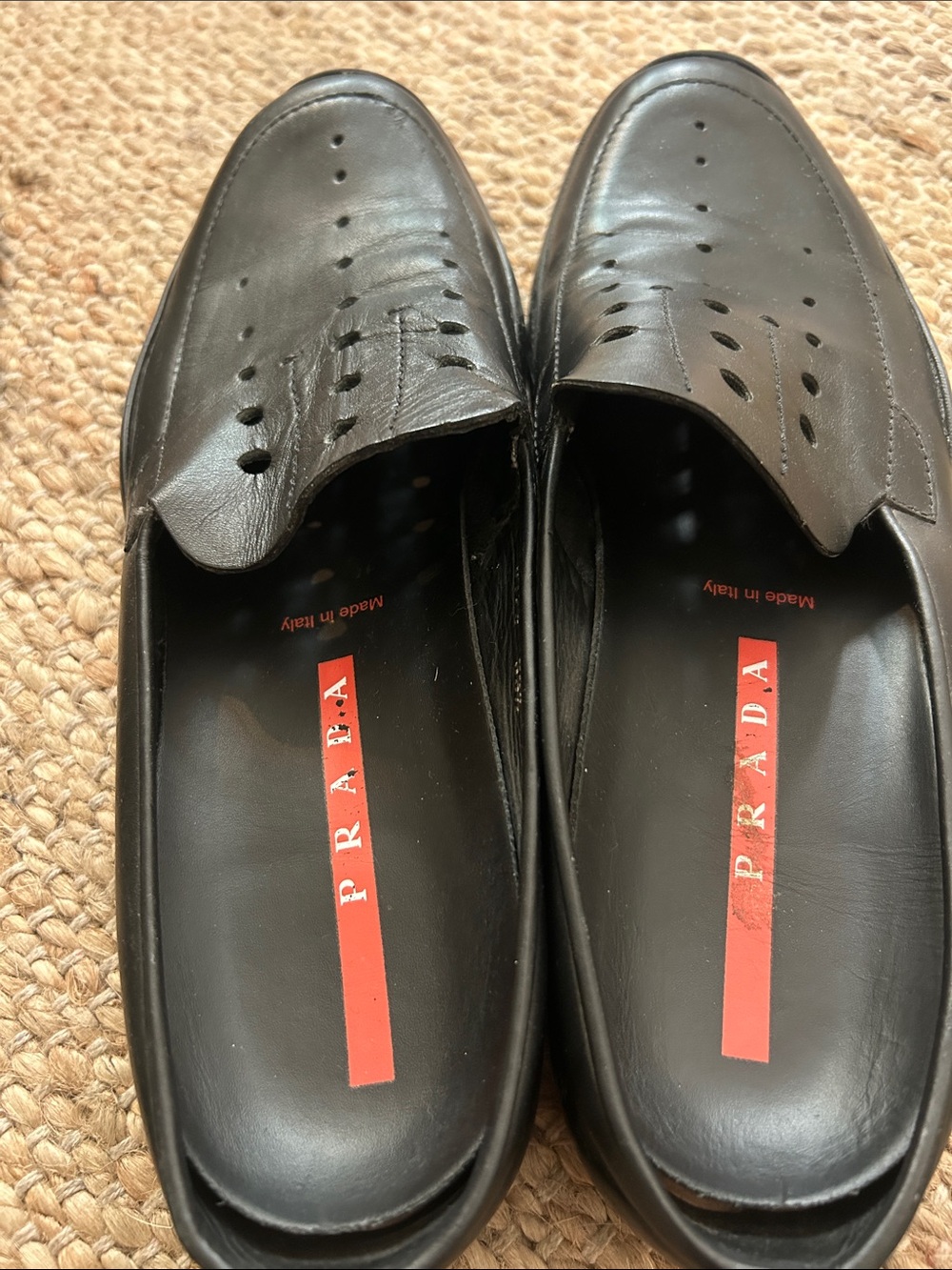 AUTHENTIC Prada Black Perforated Leather Slip-On Loafers